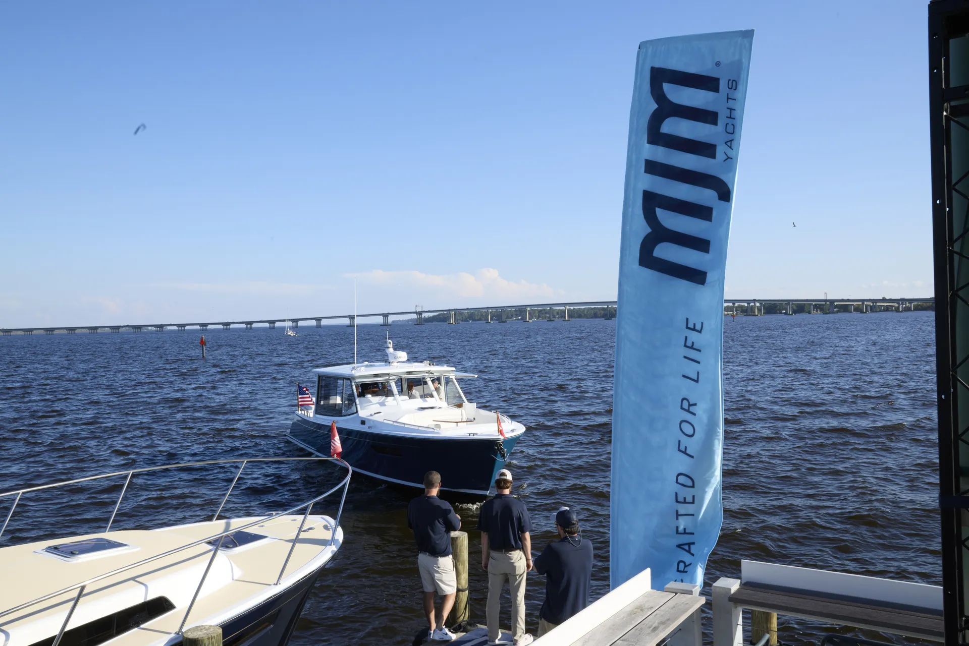 MJM yacht at factory dock