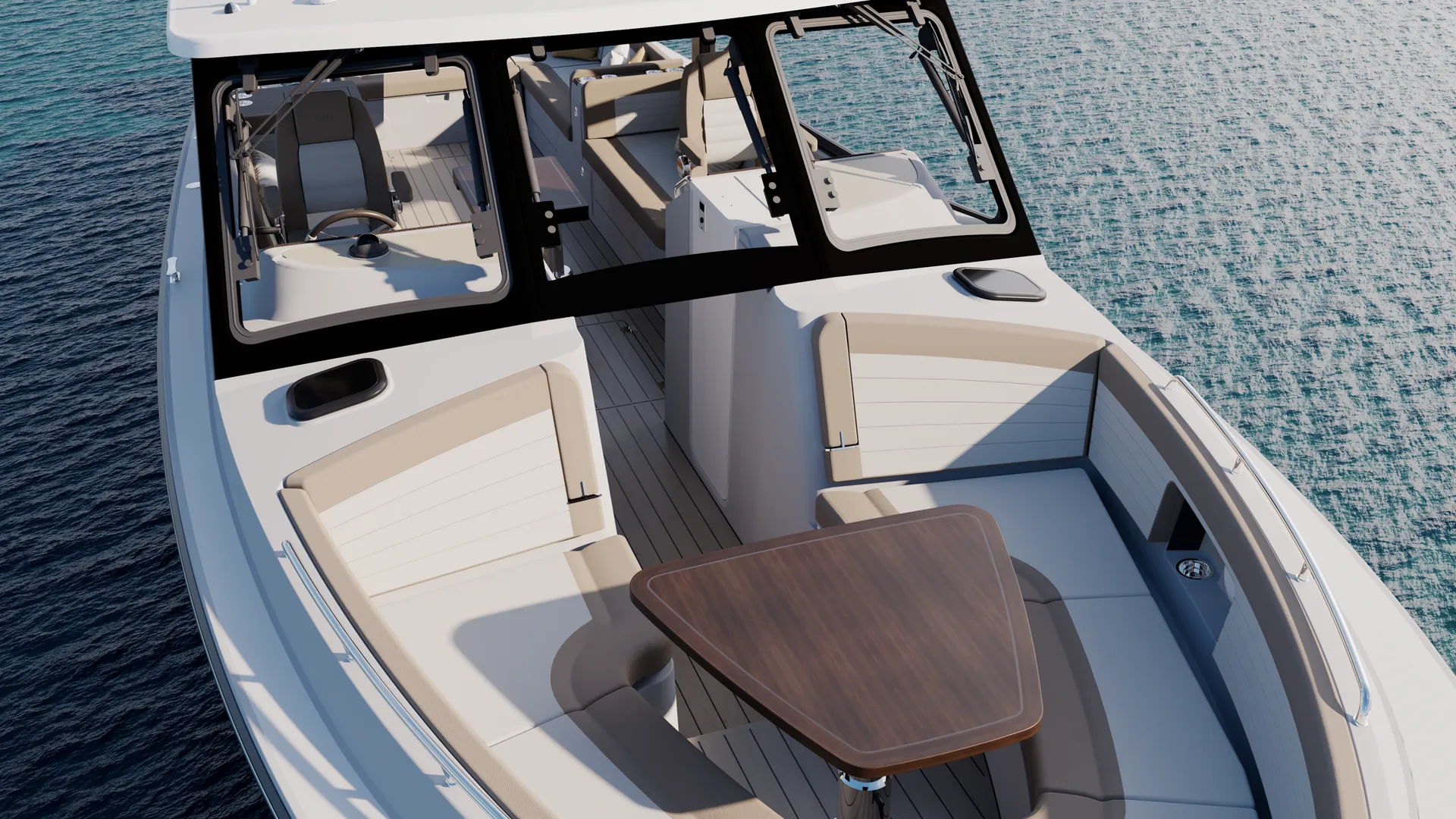 MJM 38V cockpit on the water