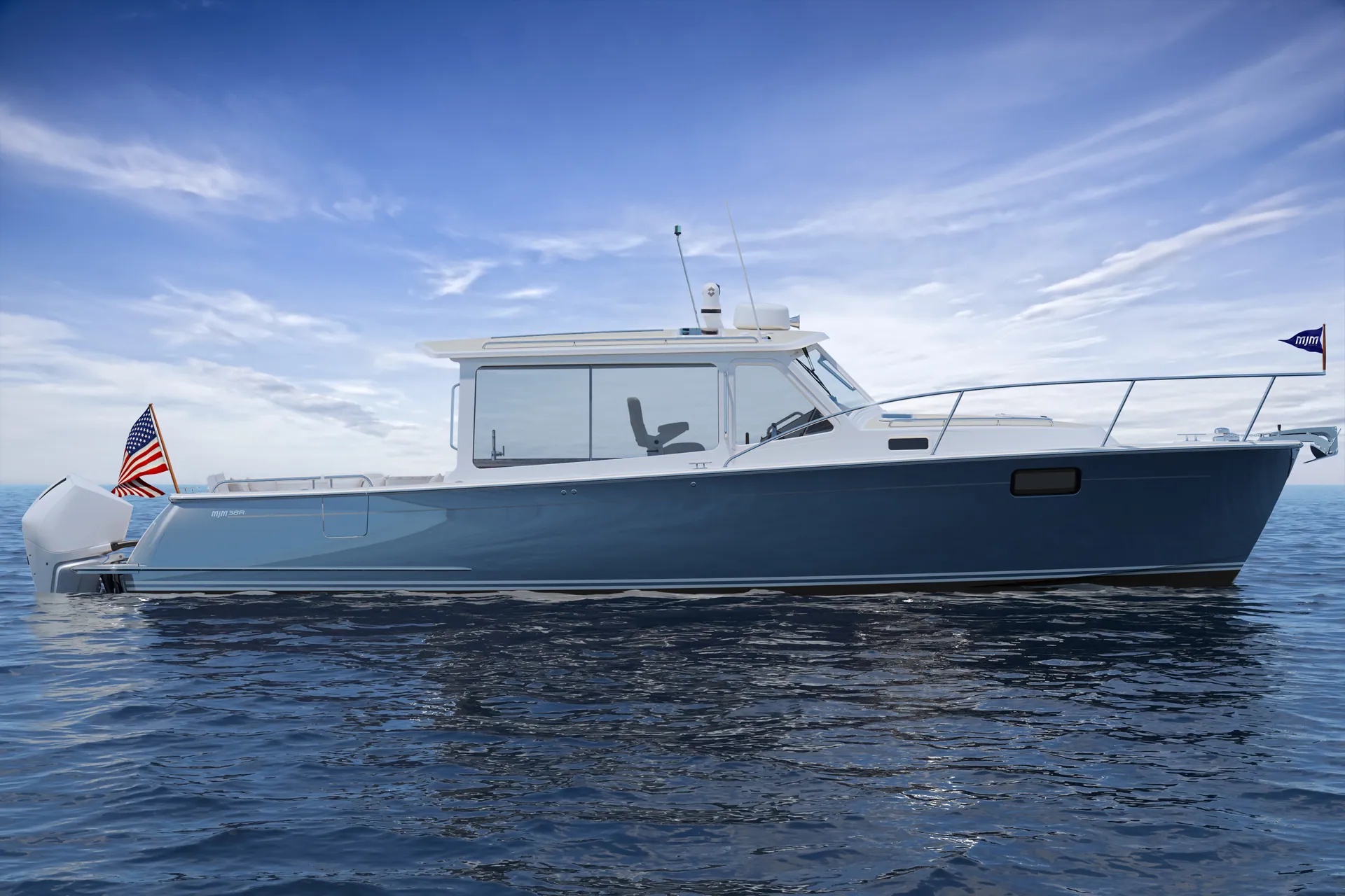 MJM 38R cruising on the water
