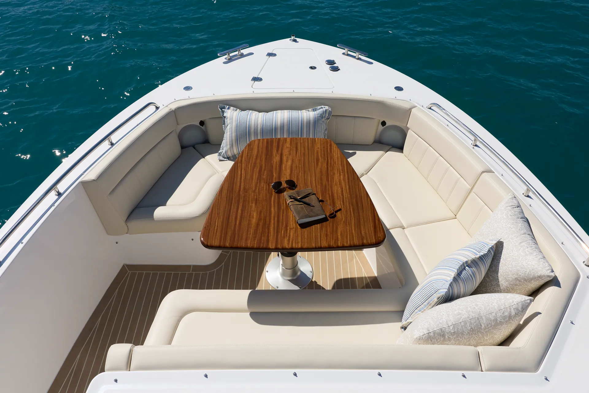 MJM yacht bow dining area